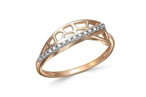 Кольцо дорожка из красного золота с 16 фианитами