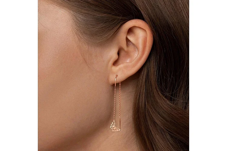 Серьги-продёвки Бабочки из красного золота без вставок