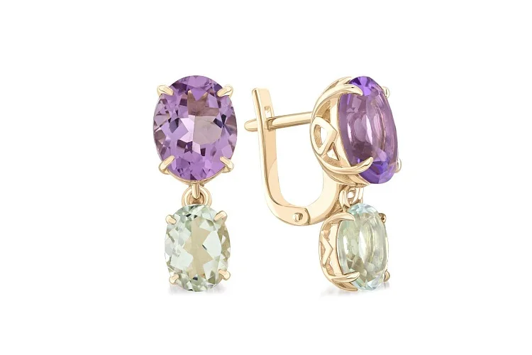 Серьги из жёлтого золота с 4 аметистами