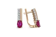 Серьги из красного золота с 2 корундами и 10 бриллиантами