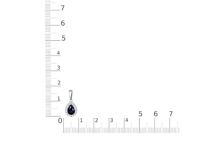 Подвеска капля из белого золота с корундом и 17 фианитами