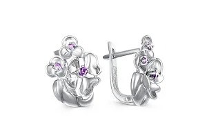 Серьги Цветы из белого золота с 6 аметистами