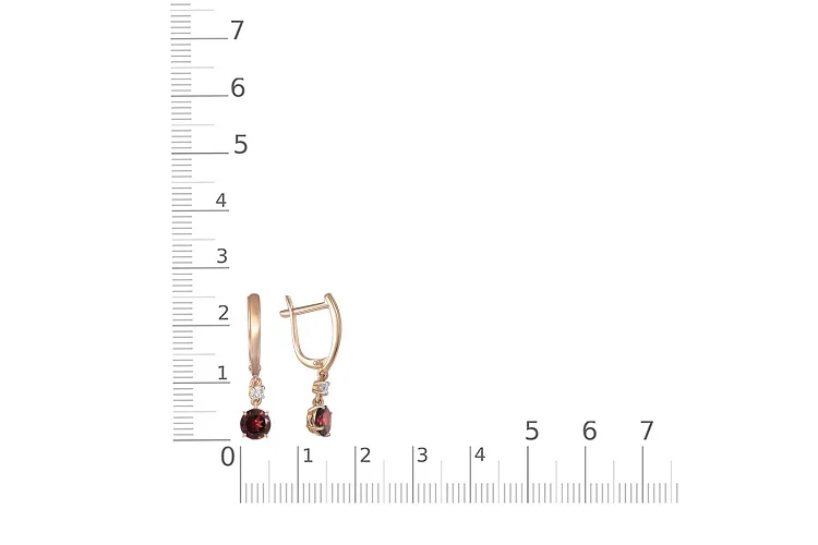 Серьги из красного золота с 2 гранатами и 2 фианитами