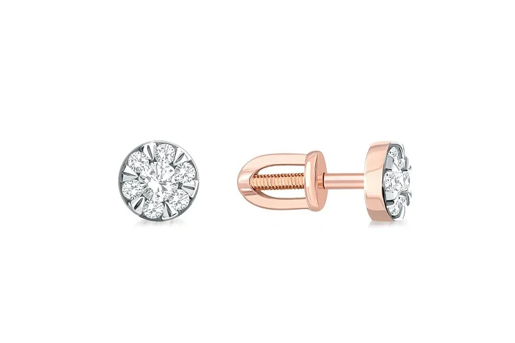 Серьги-пусеты Малинки из красного золота с 14 муассанитами