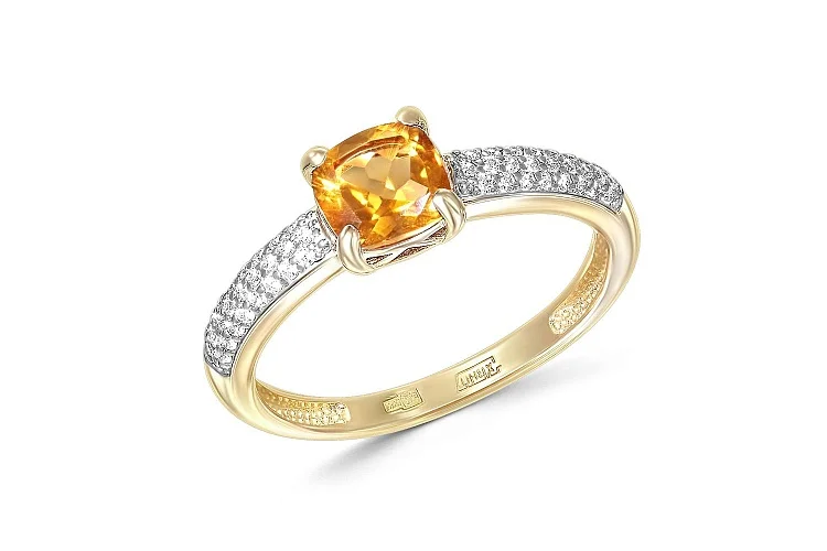 Кольцо из жёлтого золота с цитрином и 50 бриллиантами