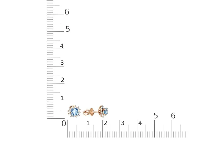 Серьги-пусеты из красного золота с 2 топазами swiss и 24 фианитами
