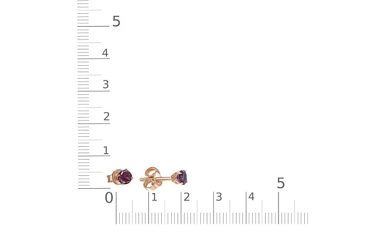 Серьги-пусеты из красного золота с 2 александритами
