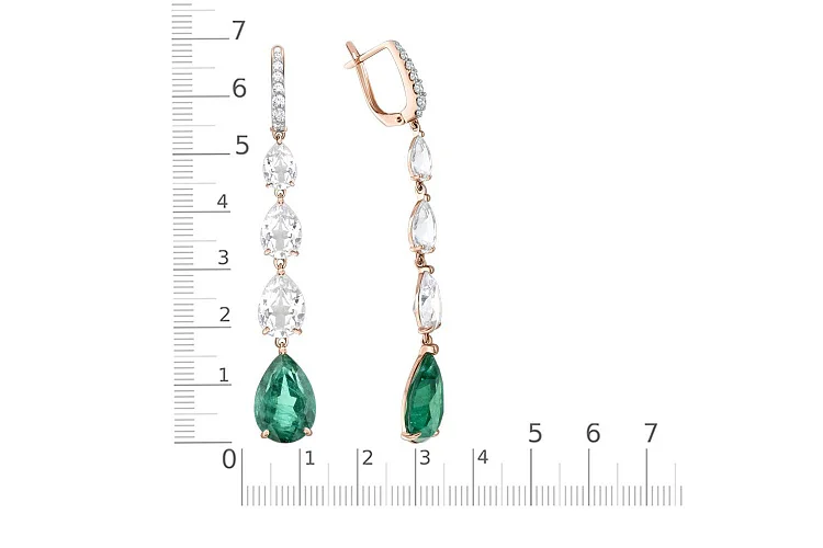 Серьги из жёлтого золота с 8 наноситалами и 14 фианитами