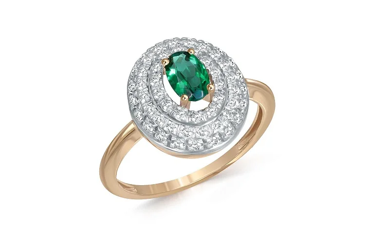 Кольцо из жёлтого золота с изумрудом и 55 бриллиантами