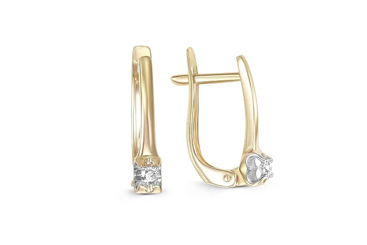 Серьги из жёлтого золота с 2 фианитами
