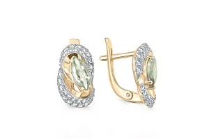 Серьги из жёлтого золота с 2 аметистами и 64 фианитами