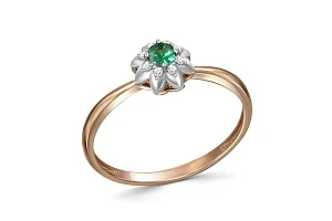 Кольцо Цветок из красного золота с изумрудом и 8 бриллиантами