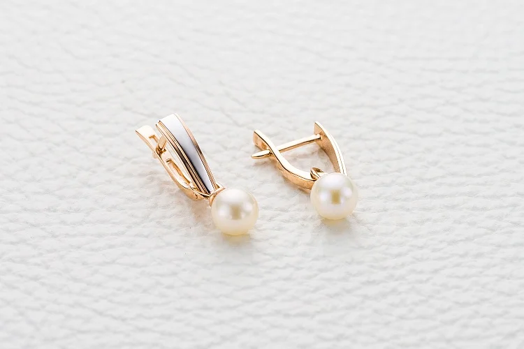 Серьги-трансформеры из красного золота с 2 жемчужинами