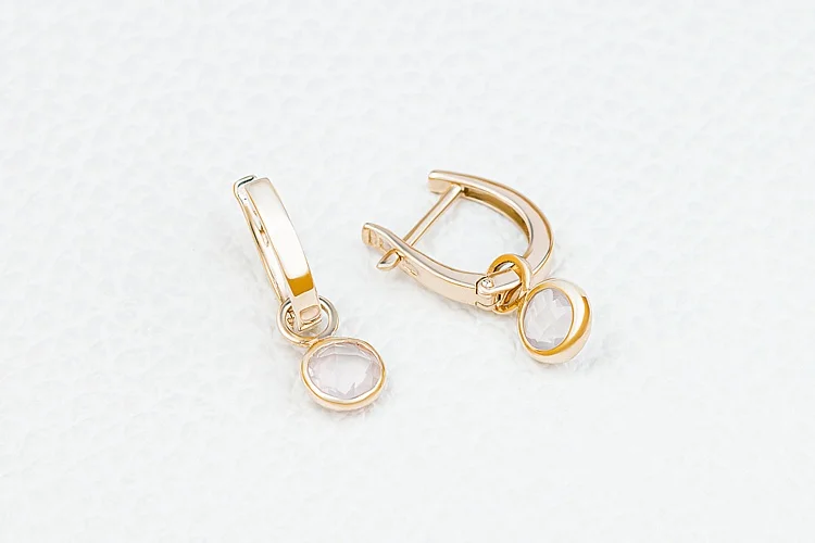 Серьги-трансформеры из жёлтого золота с 2 кварцами