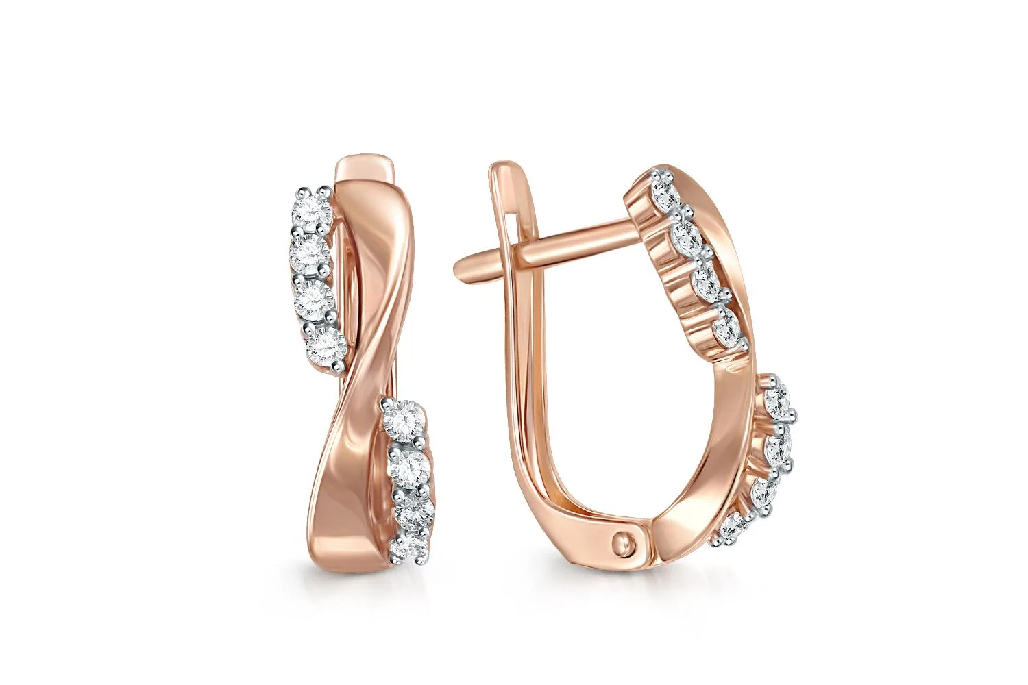 Серьги из красного золота с 16 фианитами
