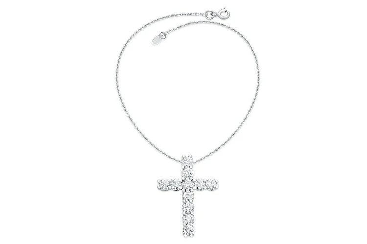 Колье Крест из белого золота с 11 муассанитами