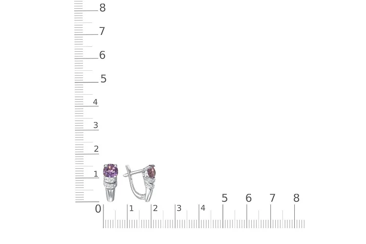 Серьги из белого золота с 2 аметистами и 14 фианитами