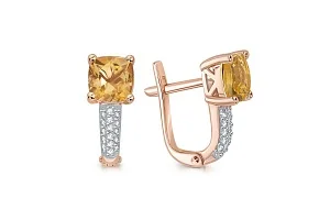 Серьги из красного золота с 2 цитринами и 32 фианитами