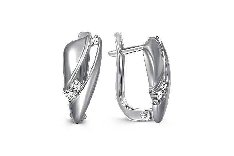 Серьги из белого золота с 6 фианитами