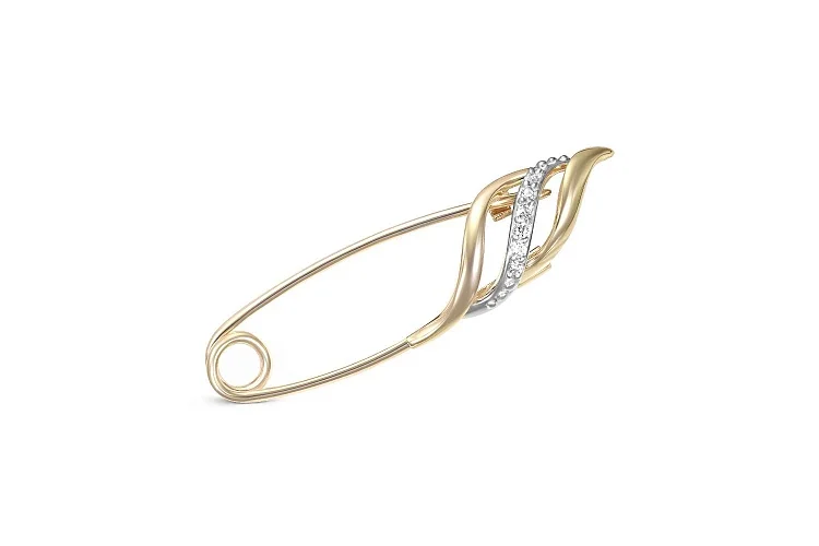 Булавка из жёлтого золота с 6 фианитами