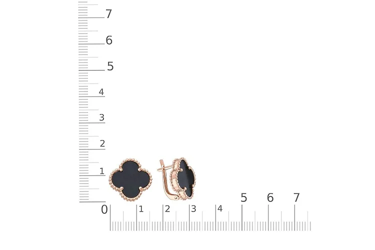 Серьги Клевер из красного золота с 2 ониксами