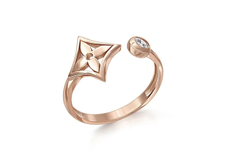 Кольцо Клевер из красного золота с фианитом