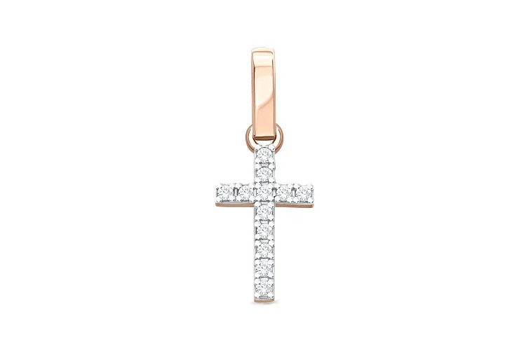 Подвеска Крест из красного золота с 12 бриллиантами