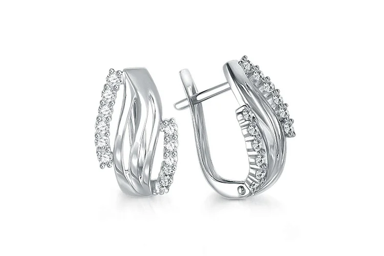 Серьги из белого золота с 24 фианитами