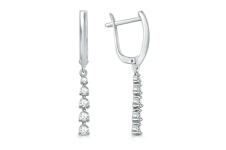 Серьги из белого золота с 10 фианитами