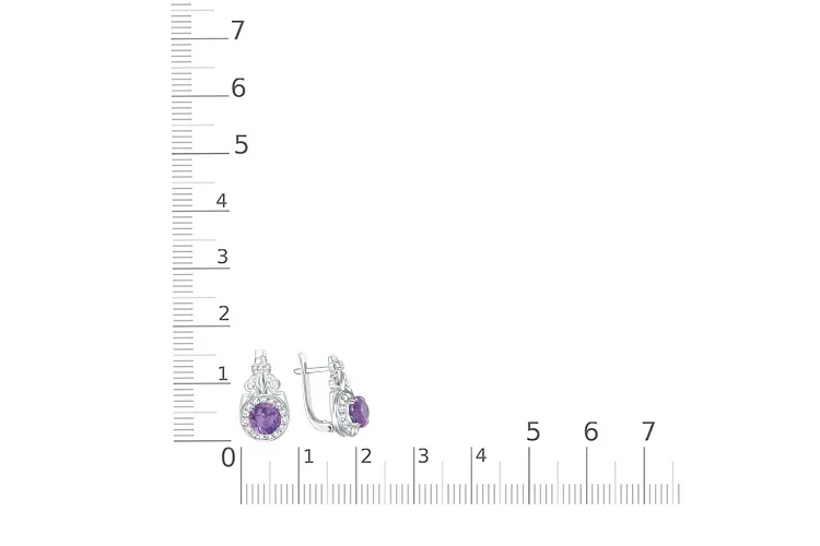 Серьги из белого золота с 2 аметистами и 36 фианитами