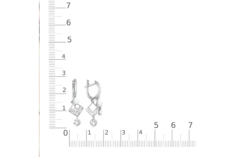 Серьги из белого золота с 4 фианитами