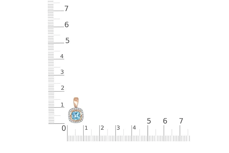 Подвеска Квадрат из красного золота с топазом swiss и 24 фианитами