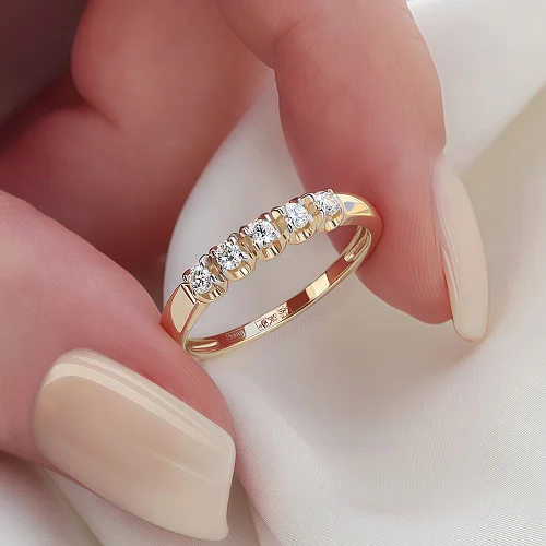 Кольцо Дорожка из красного золота с 5 бриллиантами