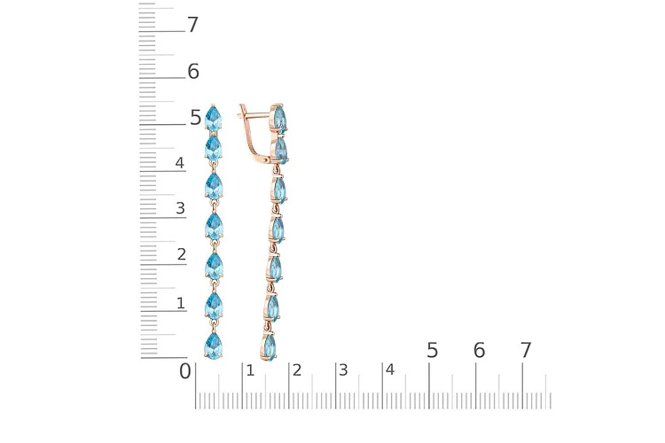 Серьги Дорожки из красного золота с 14 топазами swiss