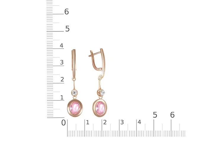 Серьги из красного золота с 2 ситаллами и 2 фианитами