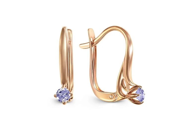 Серьги из красного золота с 2 танзанитами