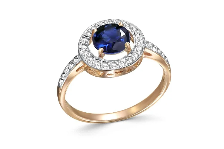 Кольцо из красного золота с сапфиром и 30 бриллиантами