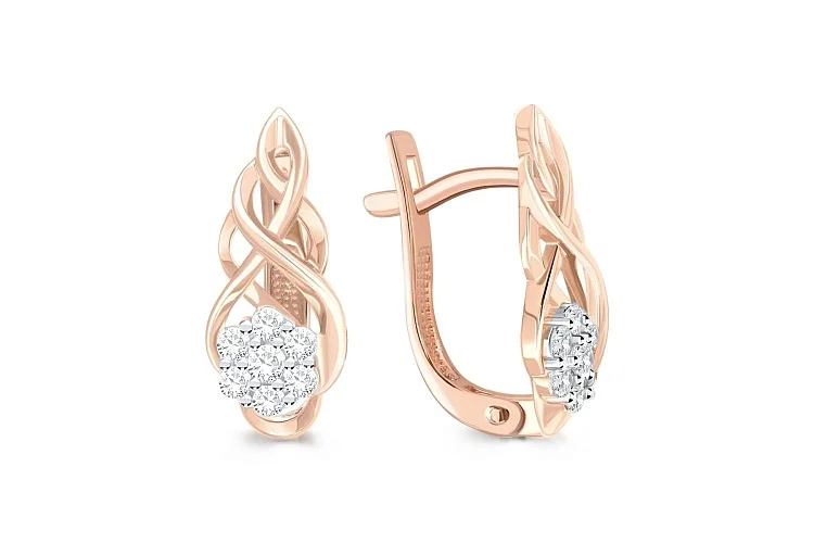 Серьги Малинки из красного золота с 14 фианитами