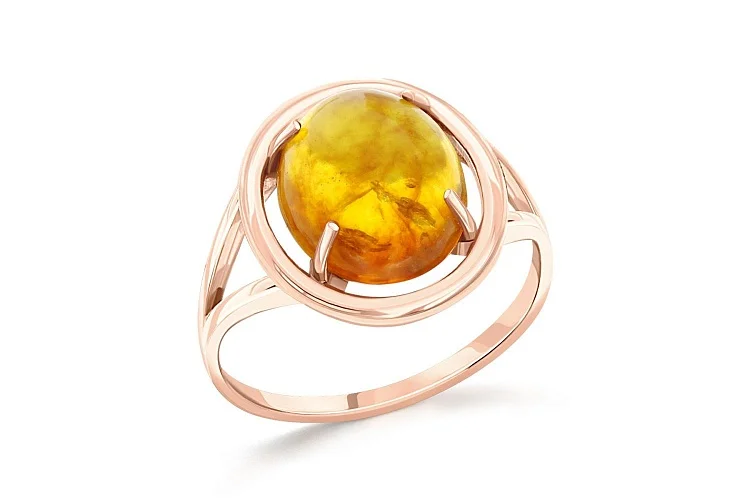 Кольцо из красного золота с янтарём