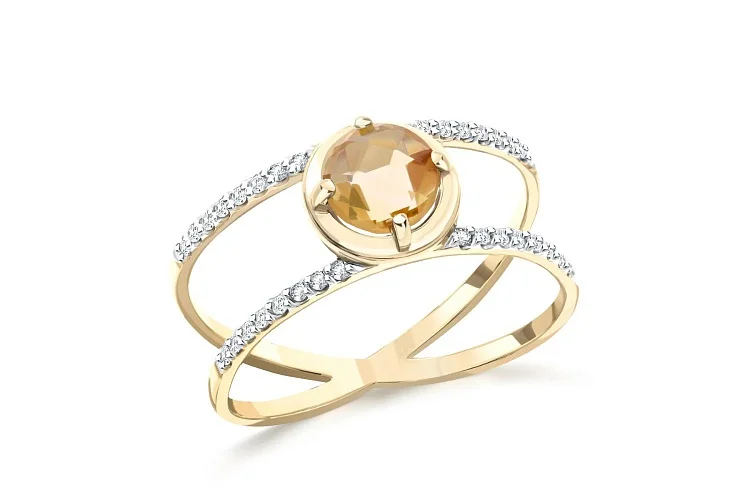 Кольцо из жёлтого золота с цитрином и 32 бриллиантами