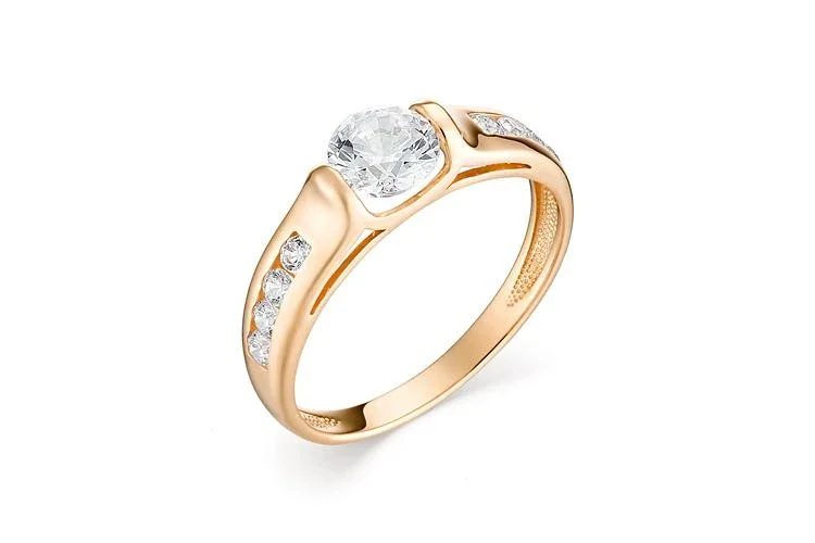 Кольцо из красного золота с 9 кристаллами swarovski