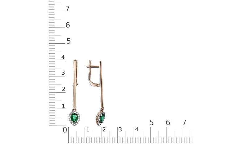 Серьги из красного золота с 2 изумрудами и 30 топазами бесцветными