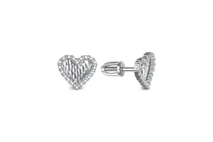 Серьги-пусеты Сердца из белого золота с 40 фианитами