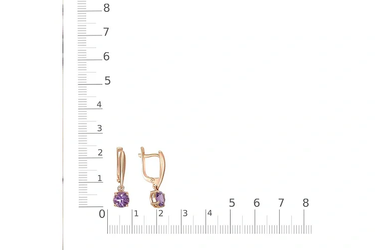 Серьги из красного золота с 2 аметистами