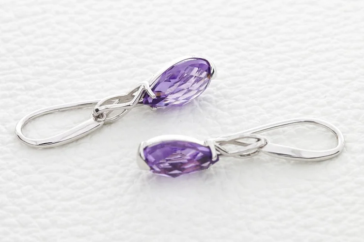 Серьги из белого золота с 2 аметистами