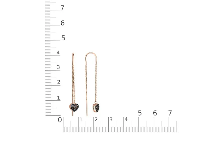 Серьги-продёвки Сердца из красного золота с 20 фианитами