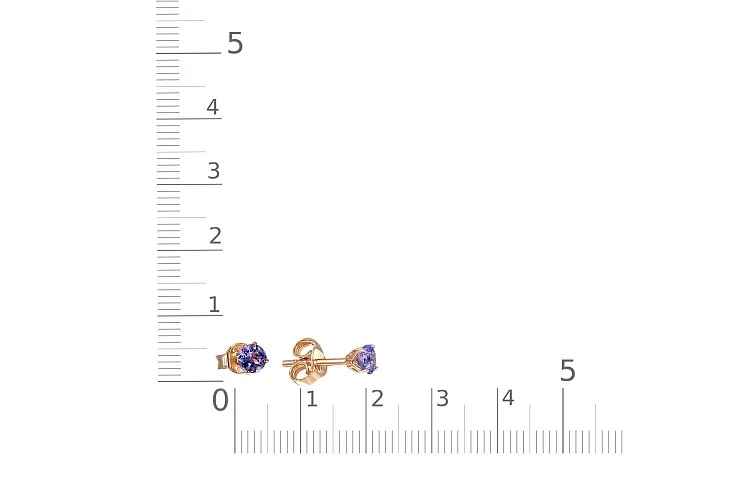 Серьги-пусеты из красного золота с 2 танзанитами