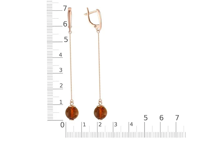 Серьги из красного золота с янтарём