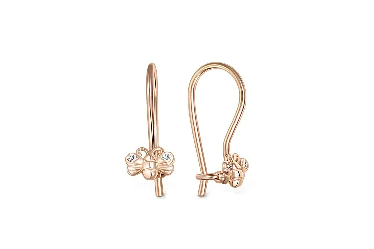 Детские серьги Бабочки из красного золота с 4 фианитами