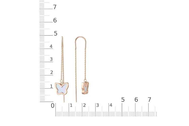 Серьги-продёвки Бабочки из красного золота с перламутром